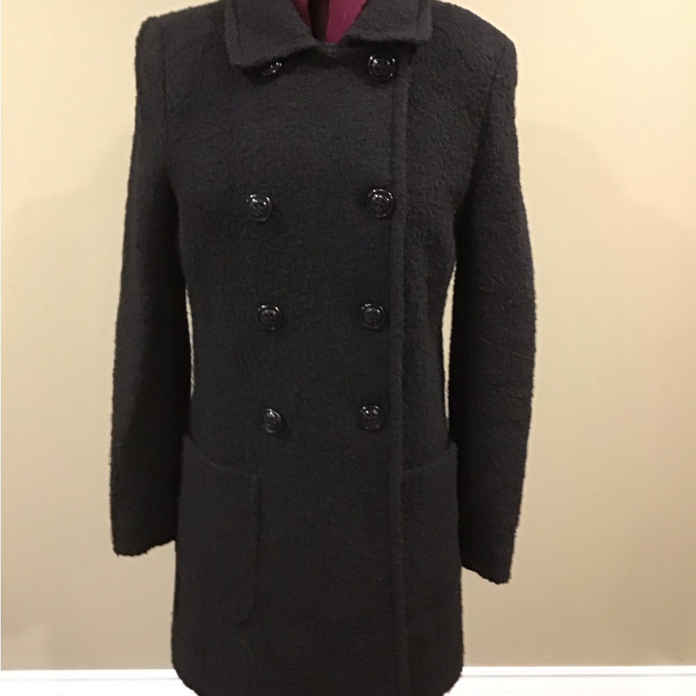 DKNY Black Double-Breasted Pea Coat